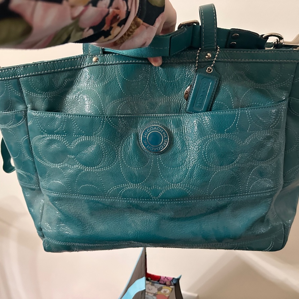 Y2K laptop diaper teal coach bag
